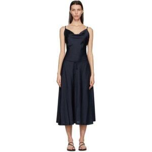 Low Classic Slim Cowl Dress Navy Button Belted